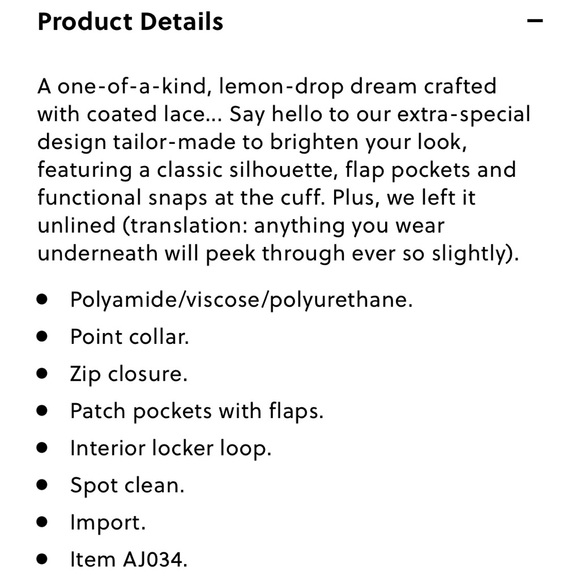 J Crew Collection • yellow lace coated spring jacket • size: S • NWT - Picture 8 of 9